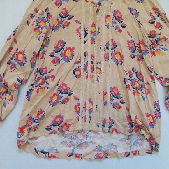 Matilda Jane Kaia Tan Floral Top Size M Lace Boho Women's Peasant Blouse - Picture 5 of 8